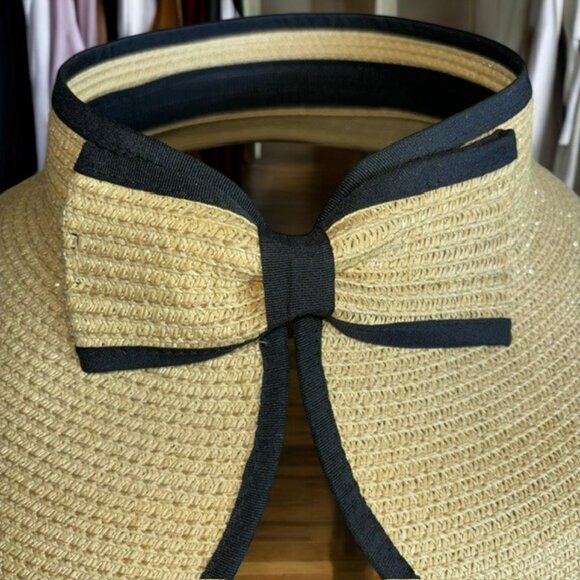Jacobson Hat - Woven, Open Top, Black Trim, Wide Brim w/Bow Accent Hat/Visor